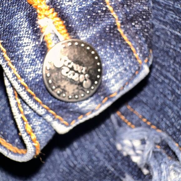 Street Vibes Women's A-Line Denim Raw Edge 90s Midi Skirt, size L - Picture 5 of 8